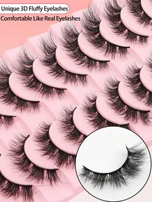 10 Pairs Cosplay Cartoon Style Fluffy Faux Mink Eyelashes, Thin False Eyelashes, Thick False Eyelashes, Curly False Eyelashes, 3D Natural False Eyelashes, Suitable For Festivals, Halloween, Christmas And Other Occasions