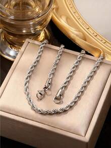 Dây chuyền xoắn bằng thép không gỉ 304, dây chuyền mắt xích kiểu thời trang dành cho nam, chất lượng cao, chống phai màu, phù hợp để đeo hàng ngày và trong những dịp đặc biệt, lựa chọn quà tặng tuyệt vời, phụ kiện trang sức thời trang, quà sinh nhật, quà năm mới. - Bạc - Xem 8