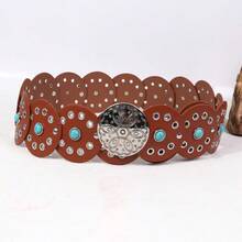 1 pièce Ceinture en PU de style rétro bohème, look de cowgirl occidentale américaine, convient pour toutes les saisons : automne, Halloween - Noir - Voir 26