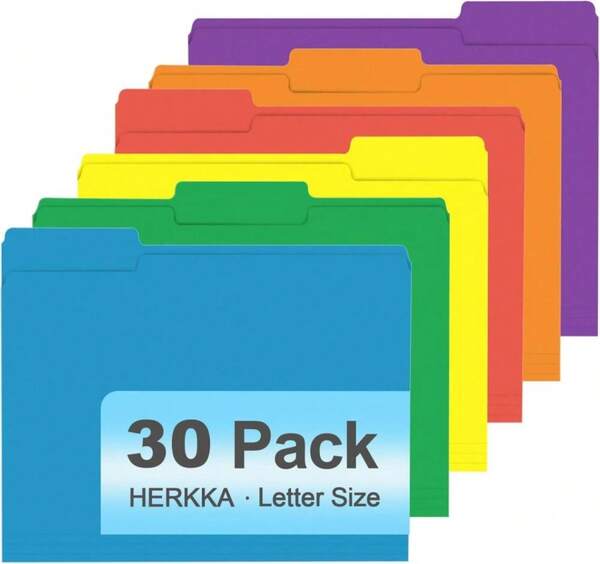 File Folder, HERKKA 30 Pack 1\/3 Cut Tab File Folders, Colored File Folders Designed For Office And Classroom Use, Letter Size, Assorted 6 Colors