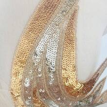 2 Pcs Royal Blue Gold Sequin Lace Fabric Embroidered Gown Appliques Noble Sexyys Collar Sew Patches For DIY Wedding Dress Décor (Gold) - 金子 - 查看 3
