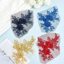 [Free Shipping]4Pcs Blue Flower Lace Applique 3D Floral Embroidery Vintage Appliques Polyester Soild Embroidered Trim Sew On Patches Bulk For Sewing MaFKing Dresses Clothes Gowns Wedding Bridal Costumes DIY - 皇家藍 - 查看 5