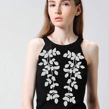 [Free Shipping]4 Pairs White Lace Forest Leaves Vine Applique Patches Leaf Sewing Embroidery Applique Bohemian Shoulder Collar Embellishment Decorative Patches For Clothing Bags DIY Accessory Craft - White - 查看 7