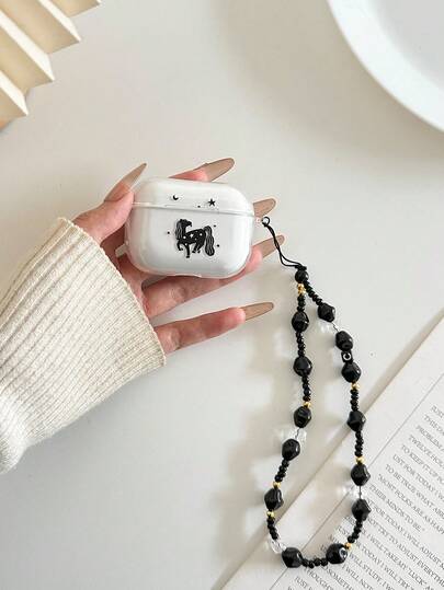 1pc Animal Horse Painted Transparent Bluetooth Earphone Case With Beaded Bracelet Decor, Compatible With AirPods 1/2/3, Pro 1/2/3, New 3 Soft Case