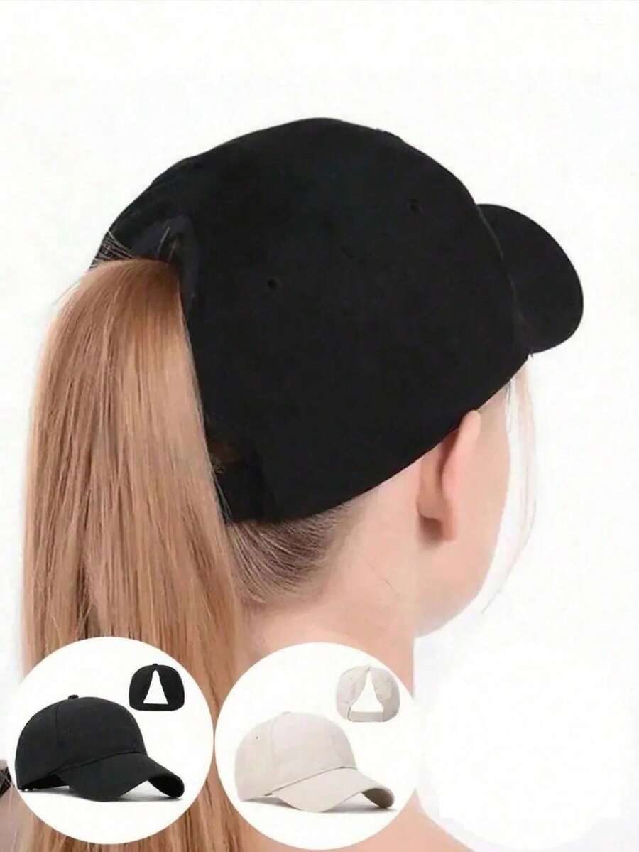 1pc Plain Solid Color Ponytail Baseball Cap For Women, Fashion Sports Visor Hat For Outdoor Sun Protection - Ponytail Baseball Cap - View 1
