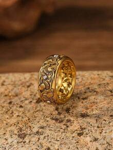 AHEY 1pc Fashionable Vintage Bohemian Inspired Creative Minimalist Engagement Ring With Exquisite Design Suitable For Women Daily Wear - 黃金 - 查看 3