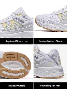 CAMEL CROWN Giày đi bộ nữ, hỗ trợ vòm chân thoải mái, giày thể thao chạy bộ, chống trơn trượt, phù hợp cho tennis và tập gym. - Ngà voi/vàng - Xem 5