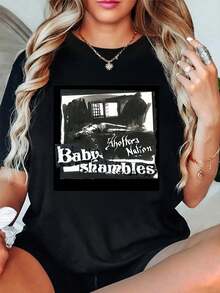 Camiseta de cuello redondo de manga corta de 100% algodón, estilo urbano, moda transpirable y suave, unisex - Negro - Ver 1