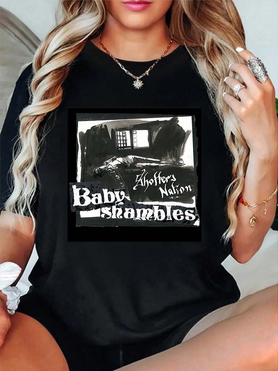 Camiseta de cuello redondo de manga corta de 100% algodón, estilo urbano, moda transpirable y suave, unisex - Negro - Ver 1