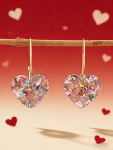1 对全新情人节心形亚克力耳环，糖果色心形吊坠耳环，情人节礼物情人节