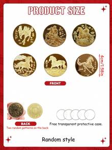 2026马年纪念幸运币，带保护盒，中国农历新年吉祥币，古代神话动物幸运符，适合作为办公室招财礼物、中国新年派对礼品 - 查看 4