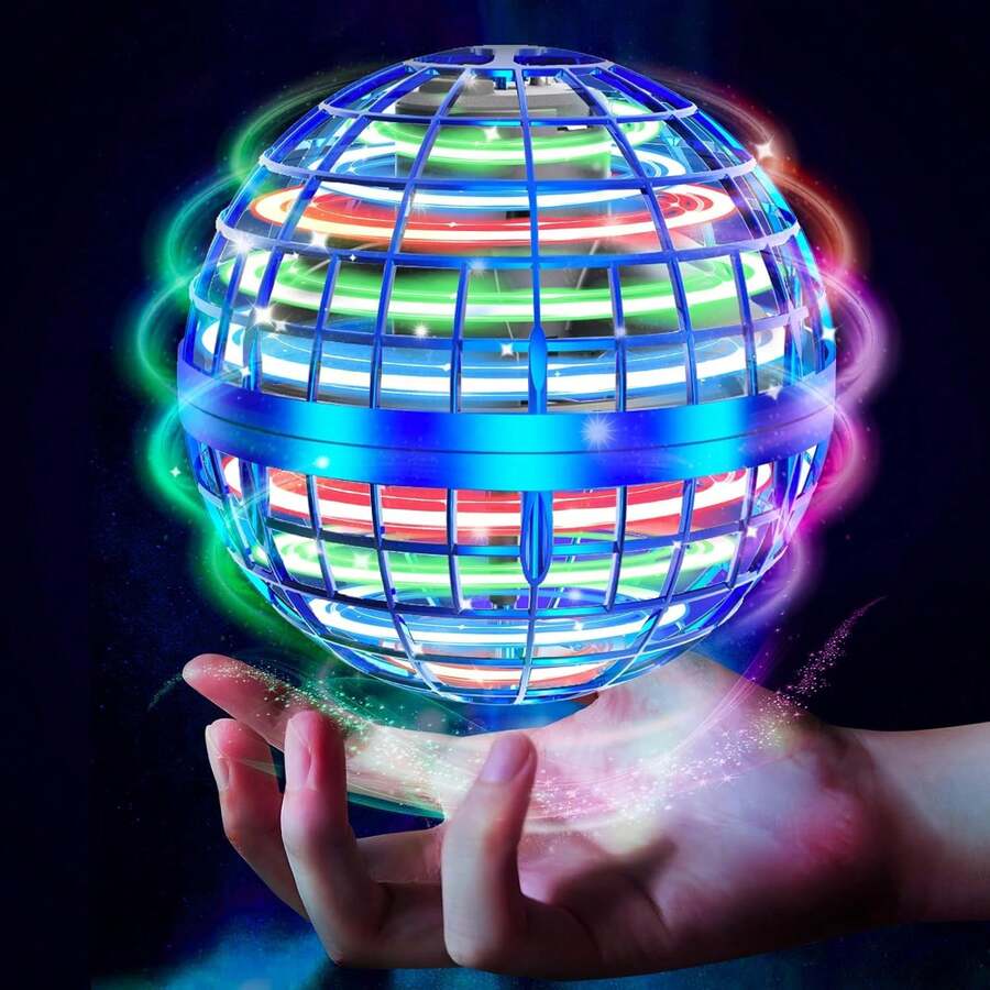 Juguete de bola orbitante voladora, balón flotante controlado manualmente con luces LED, versión actualizada 2026, globo giratorio de 360°, mini dron genial, regalo ideal para cumpleaños y Navidad - Azul - Ver 1