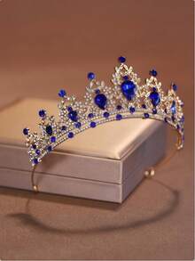 1件优雅合金皇冠，蓝色水晶水钻新娘皇冠，优雅迷人，适合婚礼、舞会、派对等场合。 - 寶藍色 - 查看 1