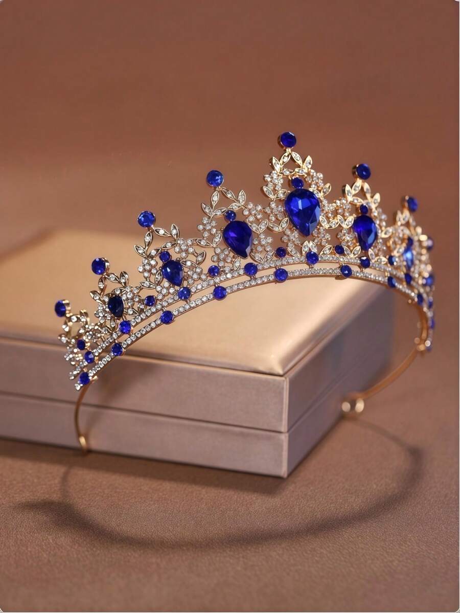 1件优雅合金皇冠，蓝色水晶水钻新娘皇冠，优雅迷人，适合婚礼、舞会、派对等场合。 - 寶藍色 - 查看 1