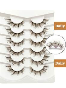 6 Pairs Eid Wet Look Brown Lashes Clear Band Eyelashes Volume Reusable False Lashes Extensions Dramatic Look Vacation Beach Curly Wispy Fake Lashes Bachelor Party Luxury Makeup Tools - 眼尾拉長款 - 查看 5