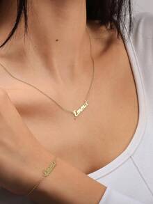 1PC [Customized] Personalized Name Necklace And Bracelet Set, Custom Jewelry Set, Matching Name Gift, Stainless Steel Jewelry, Minimalist Name Customization, Women's Necklace, Custom Necklace And Bracelet, Custom Gift, Engraved Jewelry For Her, Customizable Gift Set, Valentine's Day, Mother's Day, Eid, Back To School Season Gifts, Personalized Custom Set - Multicolor - View 7