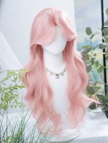 alicegarden Forehead Lace 4*1,1 Piece Synthetic Heat Resistant Curly Pink Wig With Bangs, Length 30, Fiber Fashion Wig, Natural Realistic Wig. - Pink - View 4