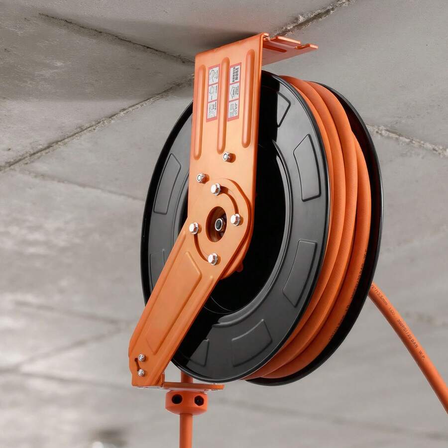 Bobina de manguera de aire retráctil, manguera de aire de goma de 1/2 pulgadas x 65 pies Max 300PSI, bobina de mangueras de compresor de aire de rebobinado automático con plomo de 5 pies, montaje en techo / pared para talleres de garaje - 1/2 pulgadas x 65 pies - Ver 1