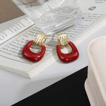 1 Pair Vintage Ankla Red Circle Earrings, Minimalist Elegant Design For Women - Burgundy - View 4