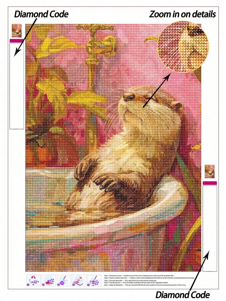 5D DIY Diamond Painting Animal Art Set, Cute Pink Animal & Bathing Scene, Best DIY Gift For Friends - Multicolor - View 1