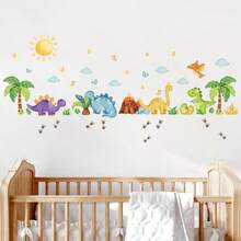 BRUP 1/2/6sheets Cartoon Dinosaur Wall Stickers, Self-Adhesive Vinyl Home Decor, Wall Decals For Kids Rooms, Suitable For Nurseries And Baby Rooms, Cute Animal Bedroom Wall Art - Multicolor - View 6