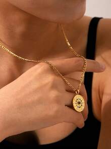 1pc Zodiac Symbol Pendant Necklace With Rhinestones, Stainless Steel Sweater Chain Design For Women