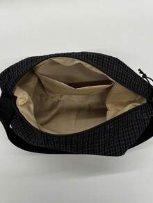 1件装新款格子简约多功能大容量单肩包/斜挎包，女士通勤、购物、旅行腋下包 - 黑色 - 查看 4