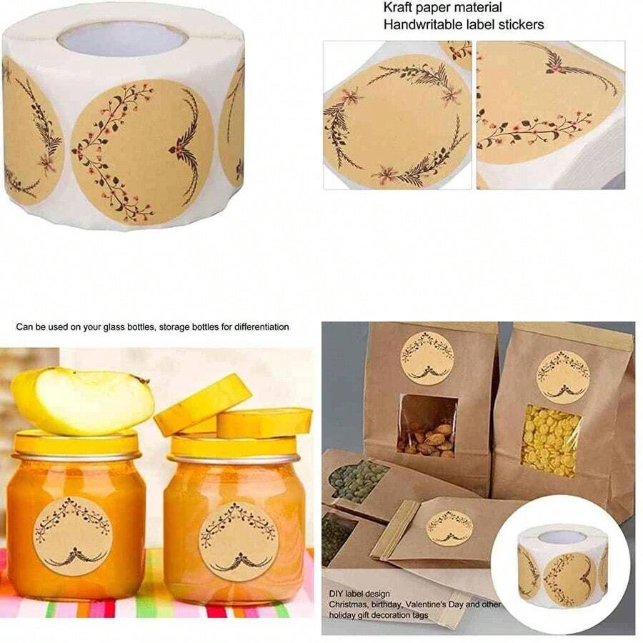 500 Uds Etiqueta Adhesiva Papel Kraft Autoadhesivo Etiquetas Redondas Pegatinas para Caja de DIY Botella de Almacenamiento - como se muestra en la figura - Ver 1