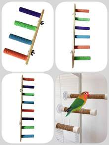 1pc Wooden Interactive Ladder Training Toy Suitable For Small Pets, Birds, Parrots, Hamsters, Climbing Ladder, Swing, Accessories - Multicolor - View 7