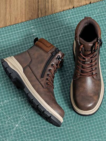 钢头靴，具备防砸防刺功能，时尚高帮男女通用工作靴，适合全年穿着或户外徒步，橡胶外底防滑耐磨。工业户外建筑工地防护工作鞋，舒适透气软底工作靴，户外探险徒步鞋，拉链休闲鞋