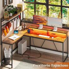 NEW Escritorio en LEscritorio Gamer con Reeta y Tira LED Reversible con Estante Escritorios L Escritorios Gamer en L con Soporte para Auriculares con Espacio de Almacenamiento. Retro - ColorRetro - Ver 4