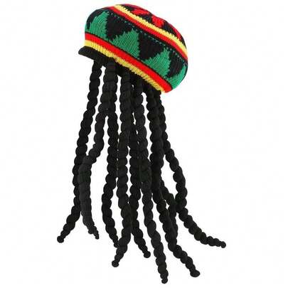 Unisex Braided Wigs, Knitted Hats, Berets, Jamaican Rasta Hats, Braided Wigs-Knitted Elastic Rasta Color Stripes-Fun Parties, Suitable For Halloween, Suitable For Daily Wear And Party-Themed Events And Music Festivals, Retro Style Lightweight Headwear, Comfortable Dress-Up Accessories, Holiday Styling