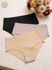 3条装女士瑜伽内裤，时尚舒适简约风 - 彩色 - 查看 1