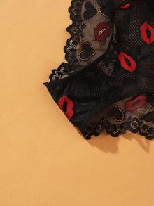 VKME 4件套性感蕾丝唇印网纱内裤，女士内衣 - 彩色 - 查看 7