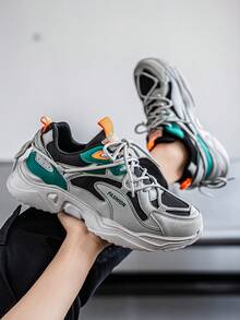 Giày thể thao ngoài trời cổ thấp phối màu cam và xanh lá cây thời trang nam, giày sneaker thoải mái hàng ngày để đi bộ đường dài và hoạt động ngoài trời. - màu đen - Xem 6