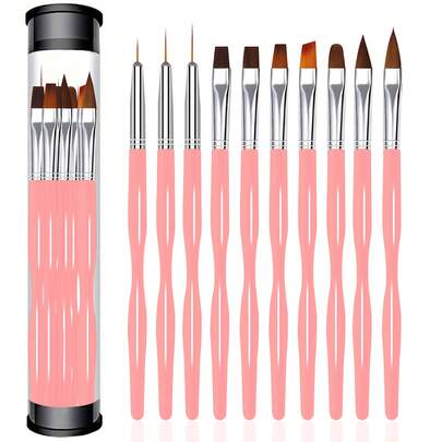 10-delars set med nagelkonstborstar - Verktyg för nagelkonstdesign, 3D-byggare för nagelgel - Akrylpenna för naglar - Nagelkonstborste för salong hemma manikyr
