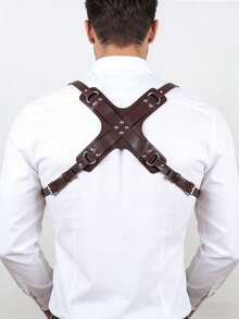 1PC PU Leather Harnesses Suspenders Men's Western Cowboy Style Leather Shoulder Harness Strap Adjustable One-Piece Outfit Accent - Brown - View 4