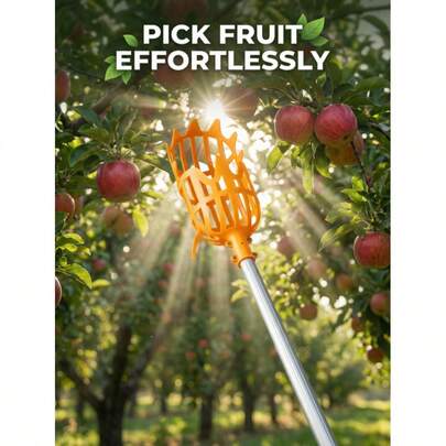1pc Plastic High Reach Fruit Picker Tool With Lightweight Plastic Mesh Bag. Used For Picking Fruits From High Branches/Trees. Easy To Operate, Lightweight And Aimed Easily. Outdoor Gardening Harvesting Tool.