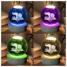 3D Laser Engraved Elephant Crystal Sphere Ornament With Wooden Base, Auto Multi-Color Glow Crystal Globe Table Decor, Wildlife Animal Keepsake Gift For Home Bedroom Desk Display, USB Powered, No Batteries Needed, Not Waterproof - Multicolor - View 1