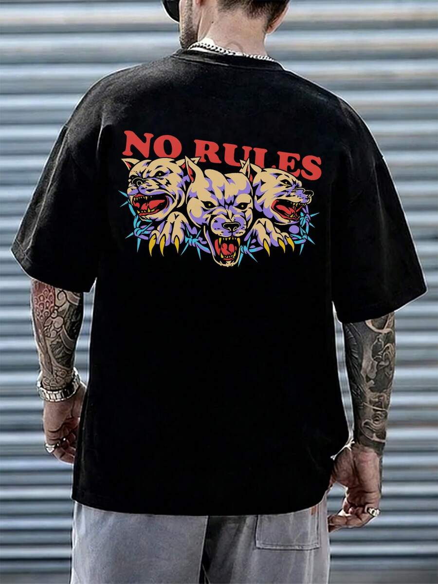 Camiseta de manga corta con cuello redondo y estampado de galgo de corte holgado para hombre | Diseño exquisito | Esencial de verano | Fácil de combinar - Negro - Ver 1