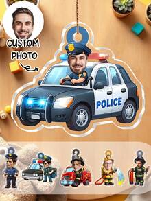 Personalized Acrylic And Firefighter Decorations - Customizable With Name And Photo, Ideal Christmas Ornaments Featuring Car, Fire Truck, Uniforms And Equipment, Great Gifts For Kids, Future Heroes, First Responder Families, And Unique Holiday Collectibles For Law Enforcement And Firefighter Enthusiasts - Multicolor - View 2