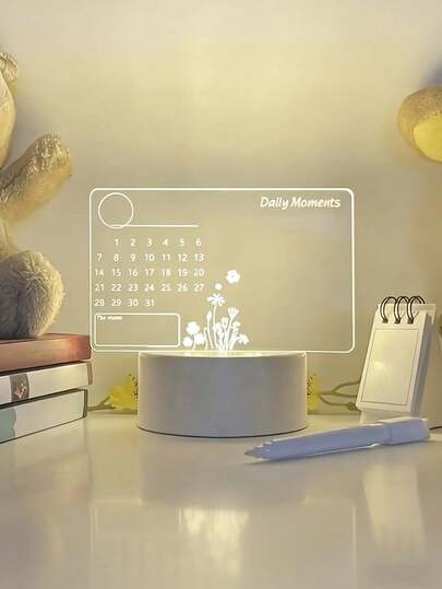 1pc Acrylic Writing Board, Erasable LED 3D Night Light, USB Powered, Message Board Creative Gift, Transparent Illuminated Acrylic Message Board, LED Desk Lamp, Creative Desktop Small Night Light, USB Lamp, Creative LED Night Light With Pen, Holiday Light Gift For Girlfriend, Decorative Night Light