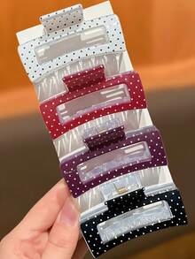 4个优雅方形发夹，中号，波点图案，塑料材质，适合日常和派对佩戴，送给她的礼物，休闲ABS塑料 - 彩色 - 查看 8