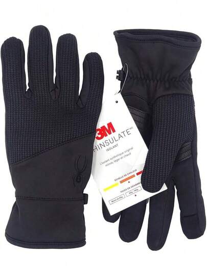 TendenciaSpyder Core Conduct - Guantes negros compatibles con visualización táctil, parche de palma de piel, elástico de 360 grados, suéter de punto unidoCalidad premium