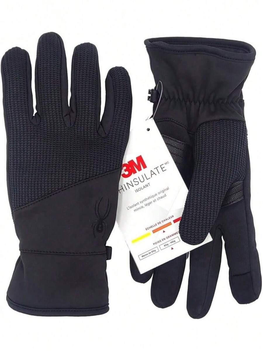 EstiloSpyder Core Conduct - Guantes Negros Compatibles Con VisualizacióN TáCtil, Parche De Palma De Piel, EláStico De 360 Grados, SuéTer De Punto UnidoVersióN Mejorada - M - Ver 1