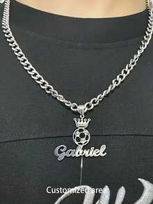 Customized Silver Stainless Steel Name Necklace - Personalized Handwritten Name Pendant, Men's Fashion Simple Hip-Hop Style Necklace, Personalized Jewelry Gift For Him - Multicolor - View 1