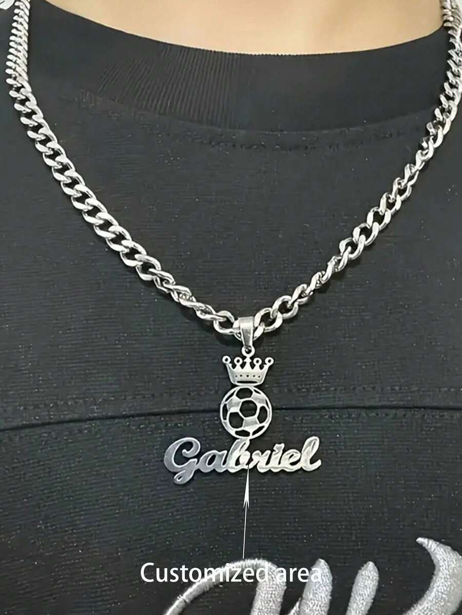 Customized Silver Stainless Steel Name Necklace - Personalized Handwritten Name Pendant, Men's Fashion Simple Hip-Hop Style Necklace, Personalized Jewelry Gift For Him - Multicolor - View 1