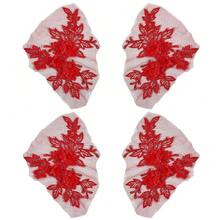 [Free Shipping]4Pcs Red Flower Applique 3D Floral Embroidery Vintage Appliques Polyester Soild Embroidered Lace Trim Sew On Patches Bulk For Sewing MaFKing Dress Clothes Gowns Wedding Bridal Costumes Supply - 紅色 - 查看 1