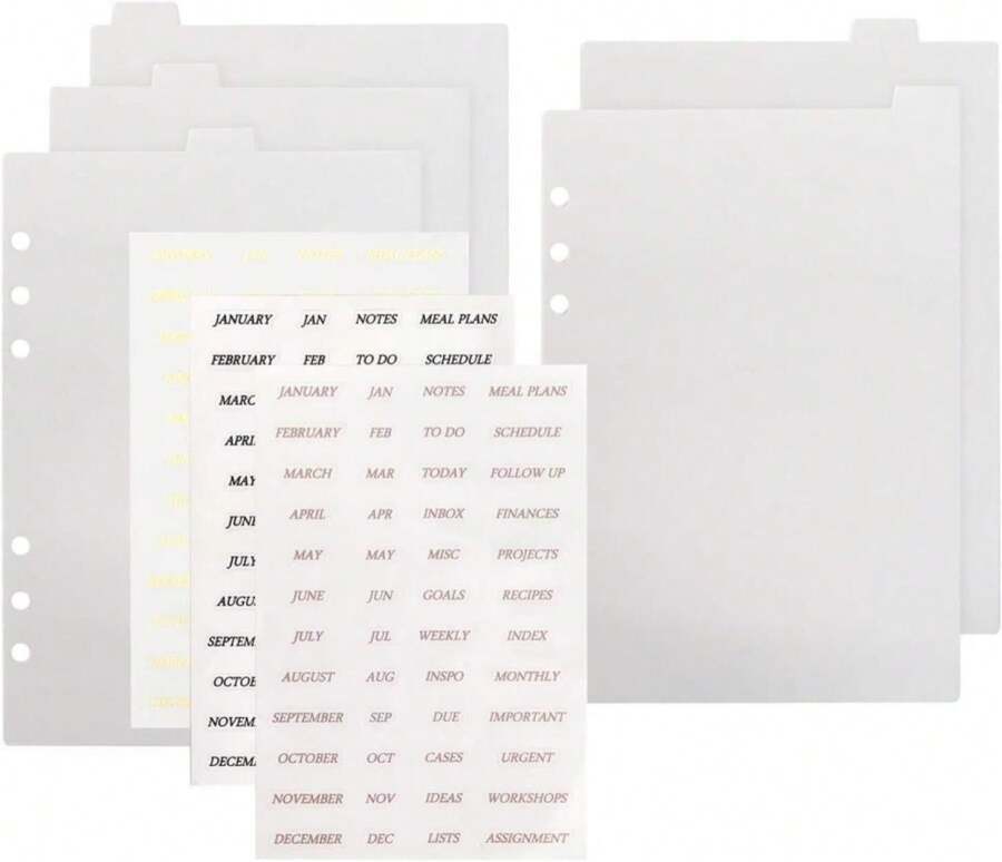 A5 Transparent PP Binder Divider Index Tabs Top Vertical 5-Tabs Loose Leaf Refills Decorative Divider Separator Page Dividers For 6 Holes Binder Planner Journal,5 Sheets With Stickers - 顏色 - 查看 1