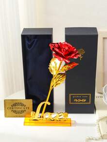 Rosa de oro en lámina, caja de regalo para el Día del Maestro, San Valentín, aniversario de boda, regalo de cumpleaños, decoración de rosa de oro laminado, decoración del hogar, regalo promocional de joyería, rosa eterna, rosa de cristal artificial - Rojo - Ver 19
